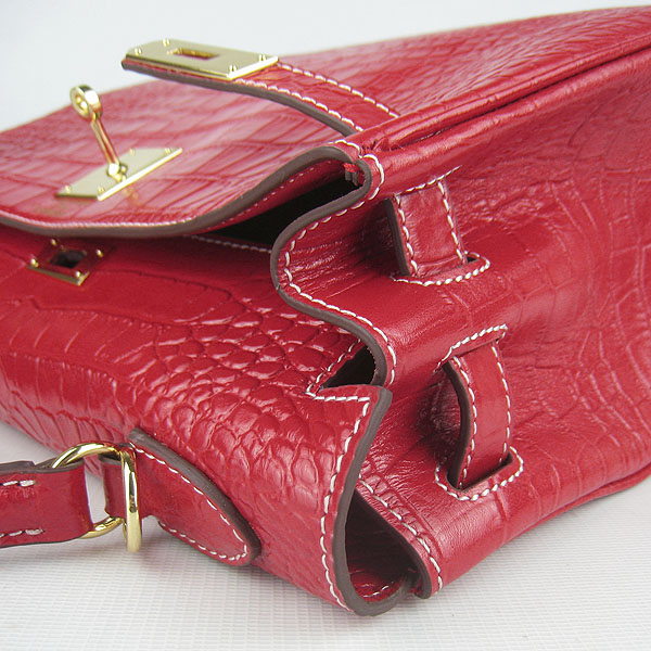 7A Replica Hermes Kelly 32cm Crocodile Veins Leather Bag Red 6108